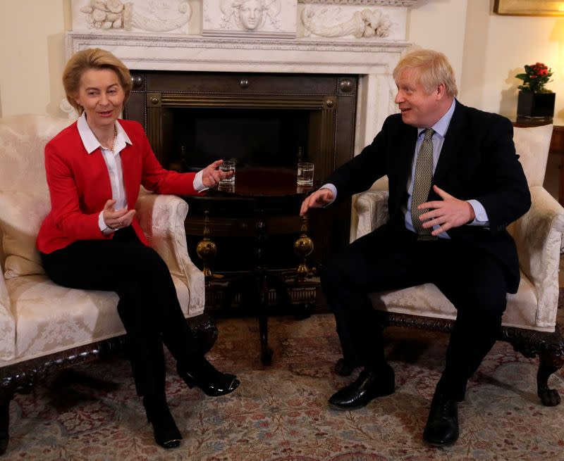 Britain's Prime Minister Boris Johnson meets European Commission President Ursula von der Leyen inside 10 Downing Street in London