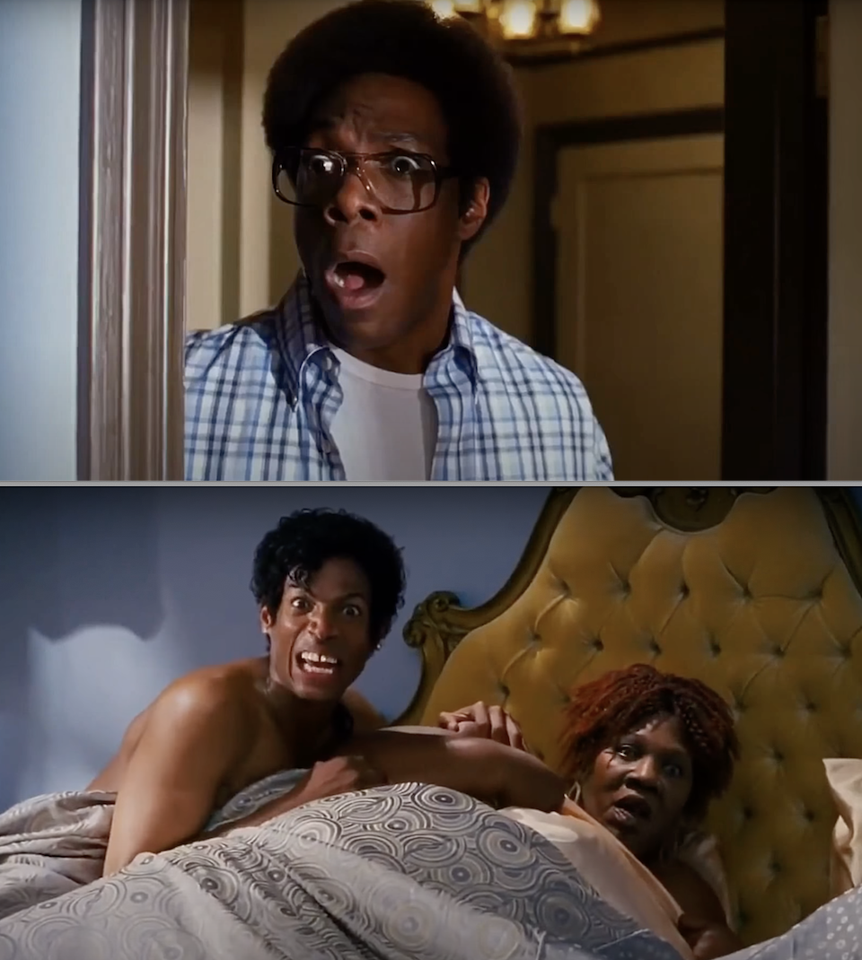 Eddie Murphy as Norbit catching his partner cheating