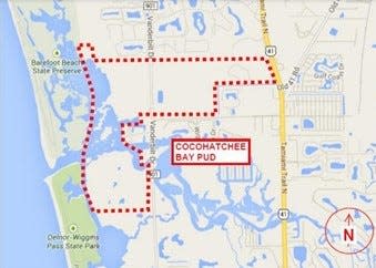 In the Know:  Almost looking like a revolver, the oddly shaped 532 acres known as the Cocohatchee Bay Planned Unit Development, which is larger than the nation of Monaco, includes the five towers of the rising Kalea Bay complex and the planned Kinsale Golf Club in North Naples off Wiggins Pass Road.