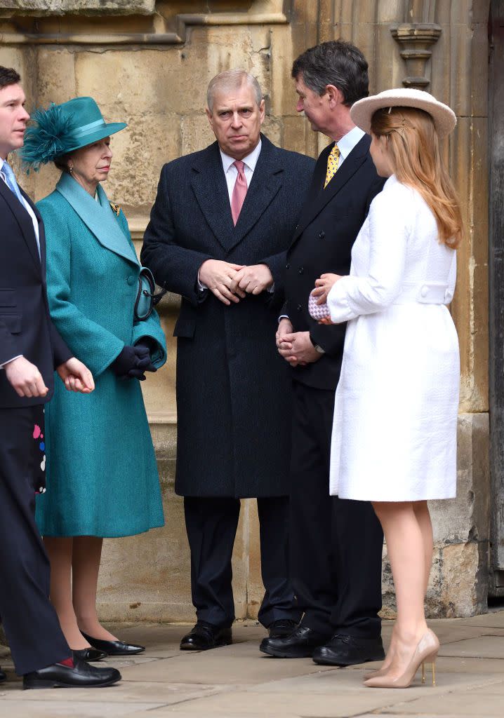 Princess Anne, Princess Royal, Prince Andrew, Duke of York, Timothy Laurence and Princess Beatrice of York
