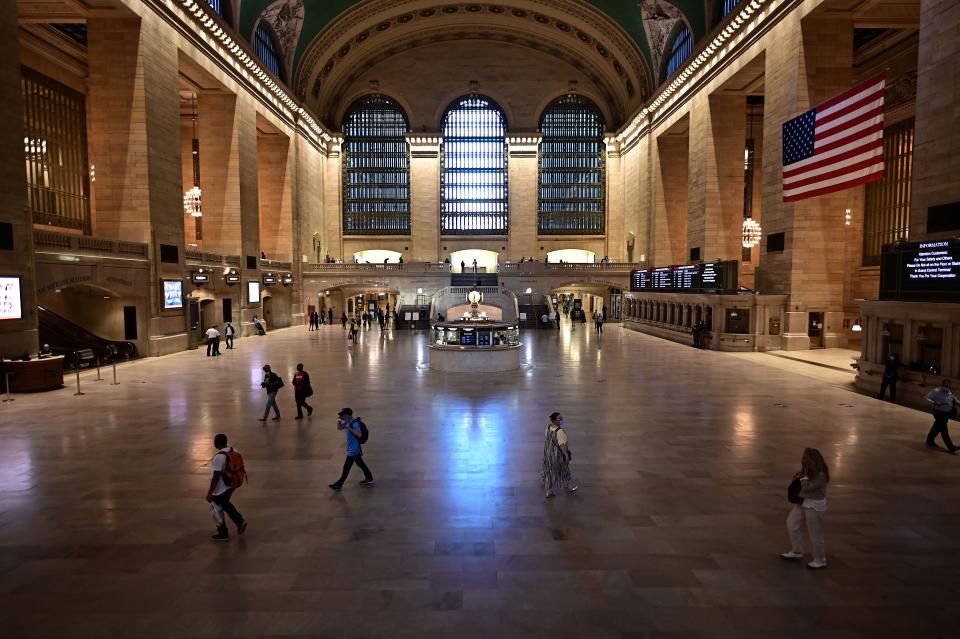 Few commuters are seen in Grand Central Terminal on June 24, 2020, in New York City. (Photo by Johannes EISELE / AFP) (Photo by JOHANNES EISELE/AFP via Getty Images)