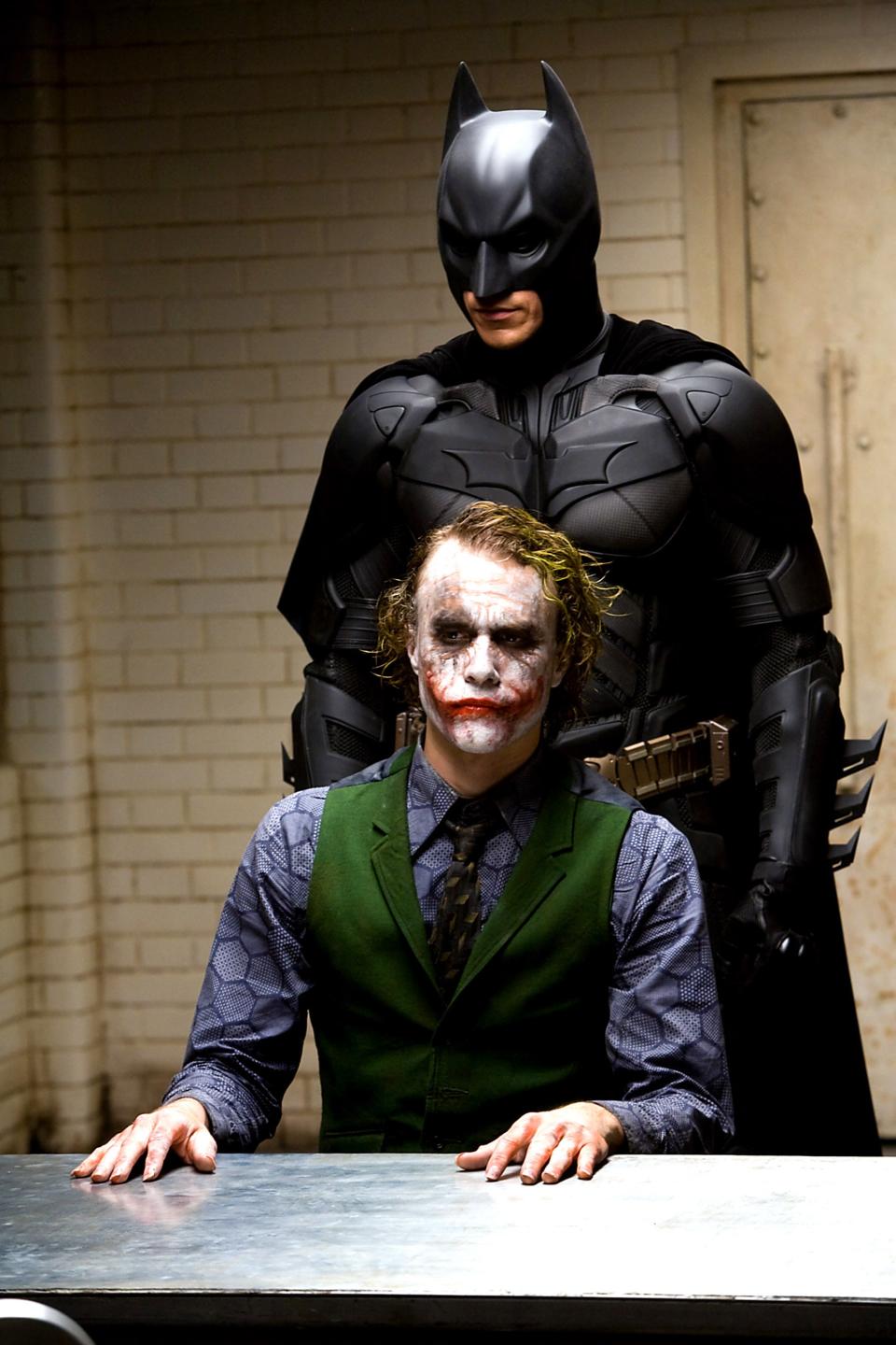 Heath Ledger and Christian Bale in The Dark Knight, 2008.