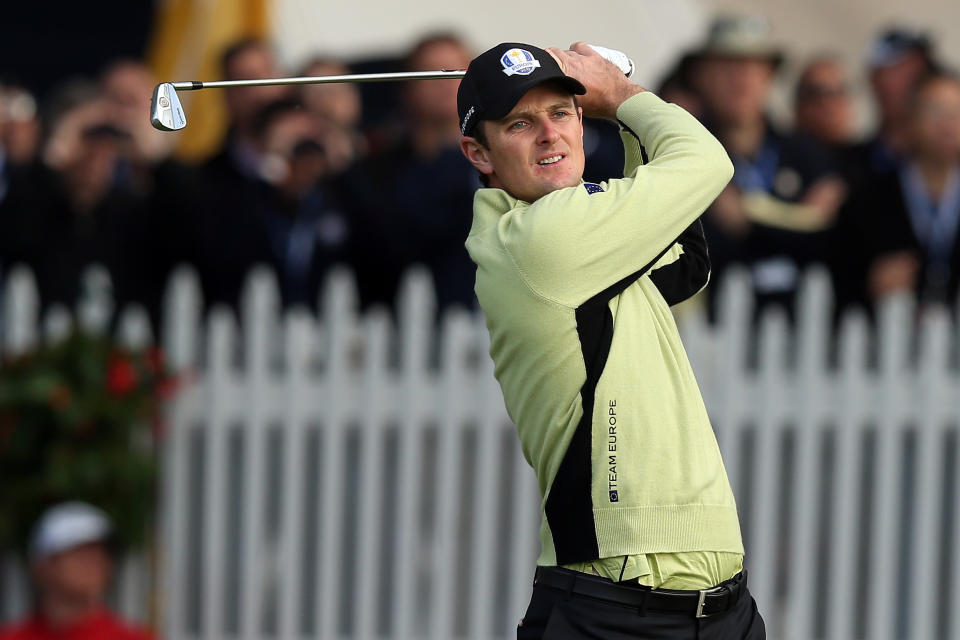 MEDINAH, IL - SEPTEMBER 28: Justin Rose of Europe watches a shot during the Morning Foursome Matches for The 39th Ryder Cup at Medinah Country Club on September 28, 2012 in Medinah, Illinois. (Photo by Andy Lyons/Getty Images)