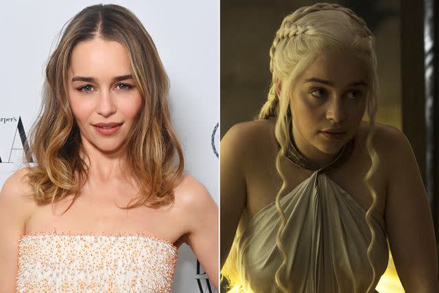 <p>Getty;HBO</p> Emilia Clarke; Emilia Clarke as Daenerys Targaryen