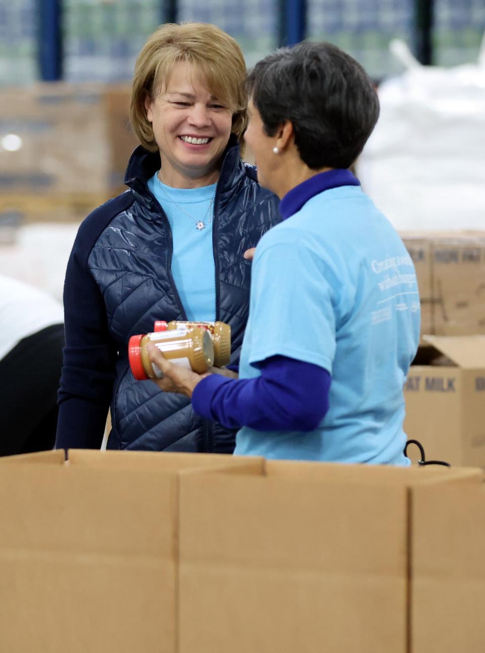Sister Sharon Eubank, director of humanitarian initiatives for The Church of Jesus Christ of Latter-day Saints and former first counselor in the Relief Society general presidency, attends a service day, hosted by the church to commemorate the 10th anniversary of its relationship with the United Nations World Food Programme and World Food Program USA, at Bishops’ Central Storehouse in Salt Lake City on Thursday, Feb. 8, 2024. | Kristin Murphy, Deseret News