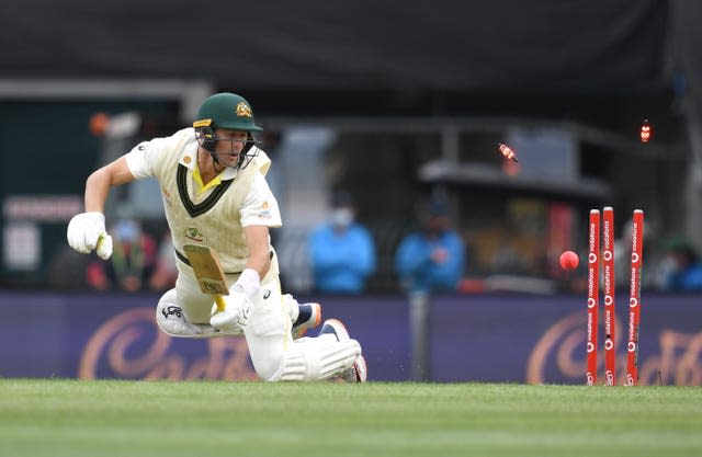 Marnus Labuschagne is clean bowled by Stuart Broad