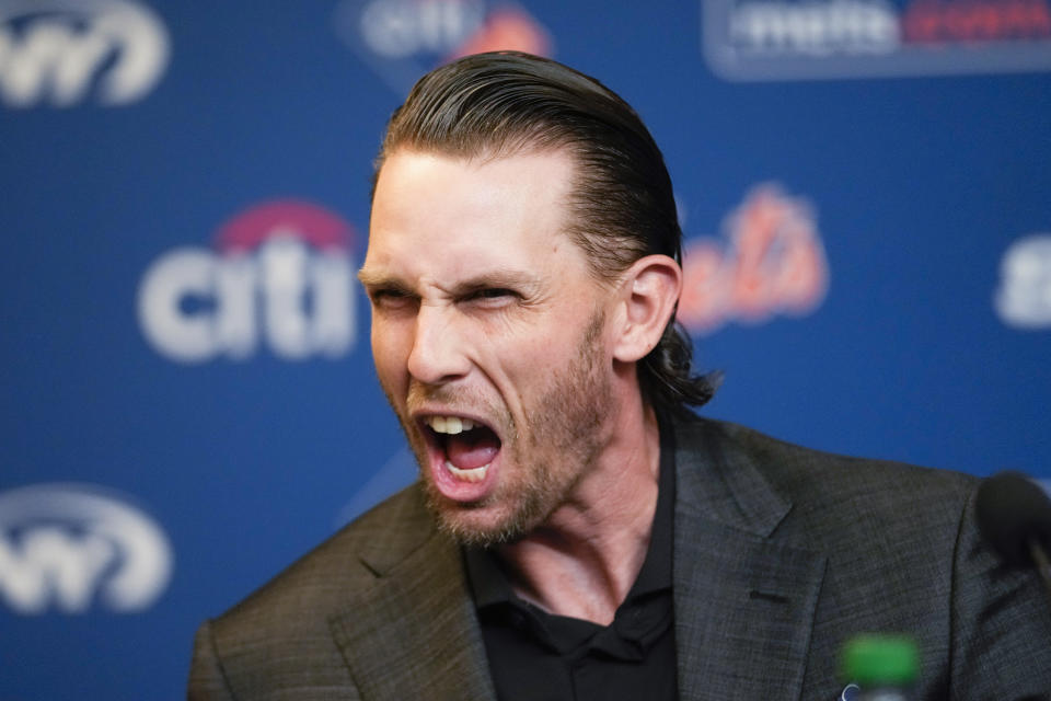 New York Mets' Jeff McNeil speaks to reporters during a news conference, Tuesday, Jan. 31, 2023, in New York. Batting champion Jeff McNeil and the New York Mets finalized a $50 million, four-year contract Tuesday that avoided a salary arbitration hearing.(AP Photo/Mary Altaffer)