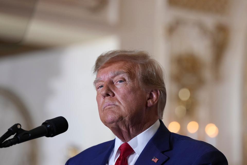 FILE -Former President Donald Trump, who has been accused of mishandling classified documents, then obstructing the government's efforts to reclaim them, at his Mar-a-Lago estate in Palm Beach, Fla., April 4, 2023. The accounts in the 49-page, 38-count indictment unsealed on Friday, June 9, 2023, reveal a shocking indifference toward some of the country's most sensitive secrets, according to a New York Times analysis.