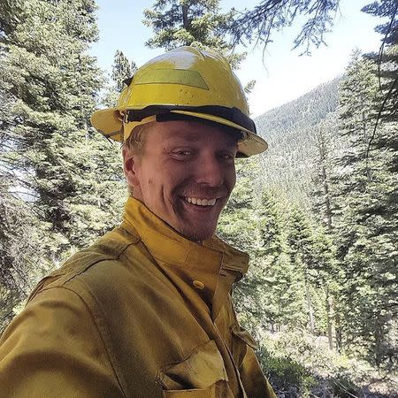 Firefighter Michael Hallenbeck is shown in this handout photo provided by the United States Department of Agriculture Forest Service (USDA) in Vallejo, California, August 10, 2015. REUTERS/USDA/Handout via Reuters