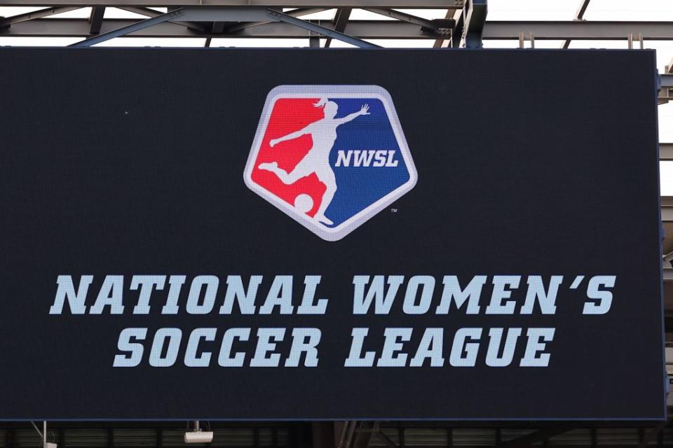 A general view of the National Women's Soccer League logo on the scoreboard during the first half of the NWSL soccer game between NJ/NY Gotham FC and San Diego Wave FC on June 19, 2022 at Red Bull Arena in Harrison, NJ.<span class="copyright">Rich Graessle/Icon Sportswire via Getty Images</span>