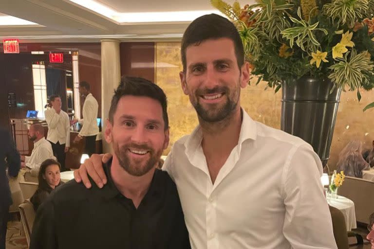 Messi y Djokovic, durante un encuentro en Nueva York