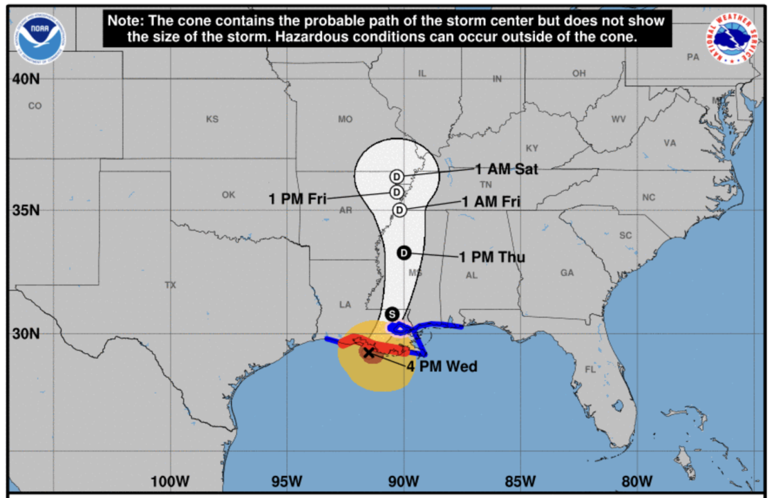 Hurricane Francine will continue to move inland on Wednesday and dump several inches of rain in the coming days. (National Hurricane Center)