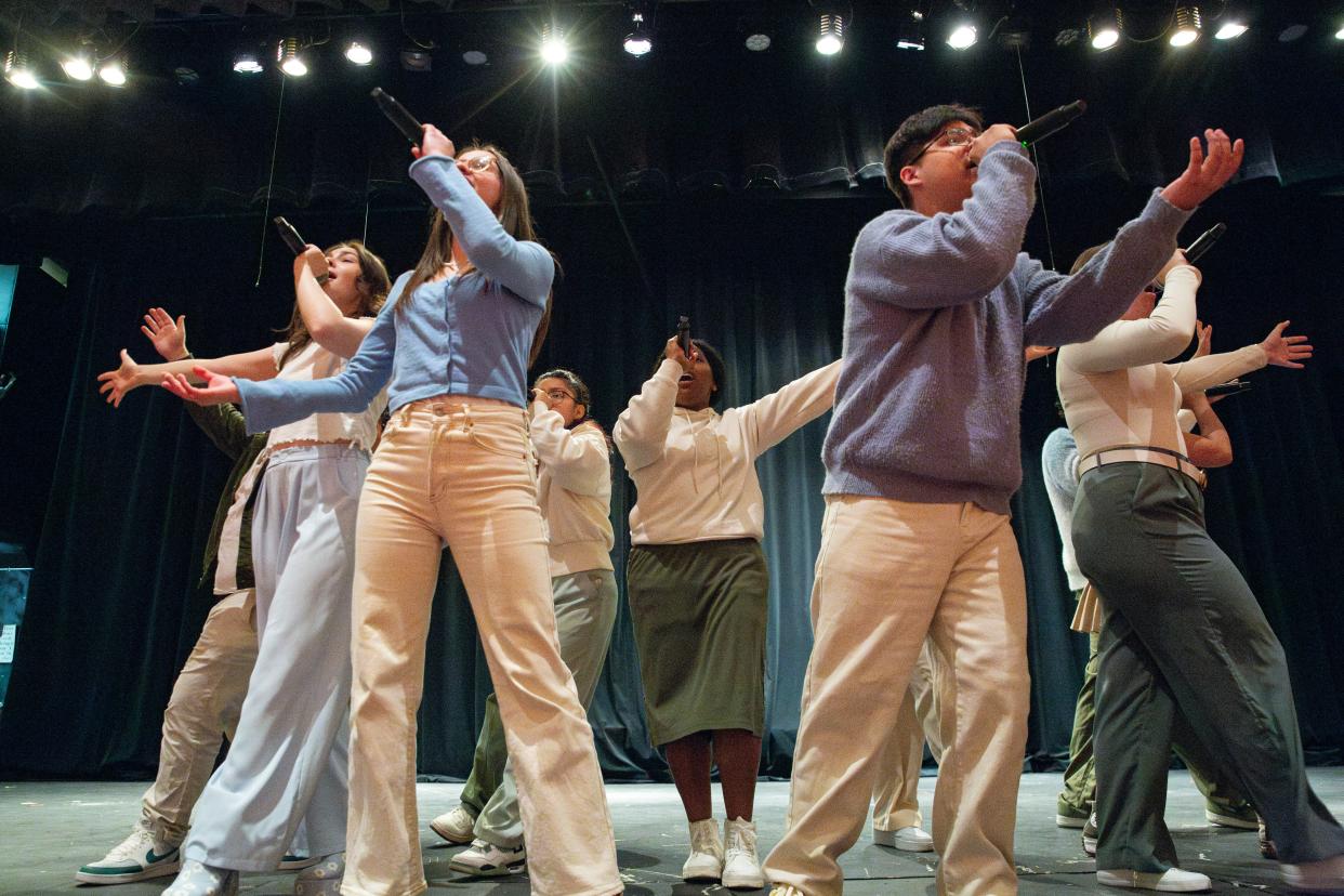 Scots-Appella practices Tuesday before their sendoff concert at McKay Auditorium.