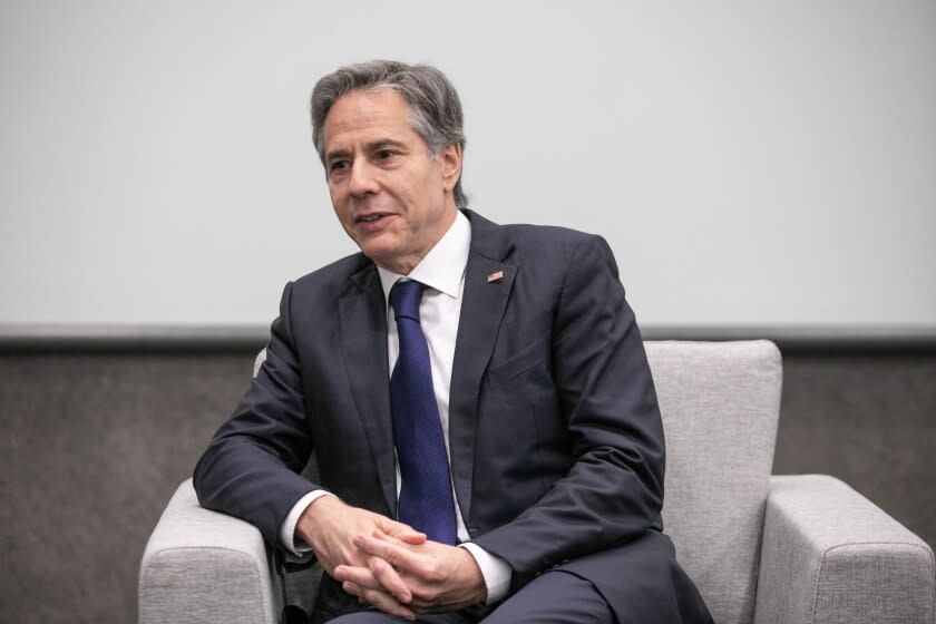 LOS ANGELES, CA - JUNE 09: Secretary of State Antony Blinken sits down with LA Times reporter Tracey Wilkinson for an interview at the Summit of the Americas on Thursday, June 9, 2022 in Los Angeles, CA. (Jason Armond / Los Angeles Times)