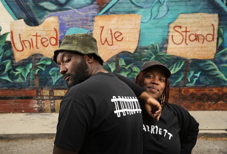 Damani Nkosi and Ill Camille are the music duo Harriett, photographed in Leimert Park.