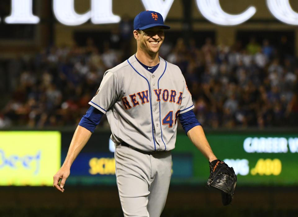 New York Mets starting pitcher Jacob deGrom is the most feared pitcher in the NL. He has the best fastball. He … is 8-8. (AP)