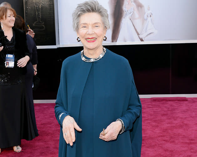 Actress Emmanuelle Riva arrives at the Oscars. (Credit: Getty)