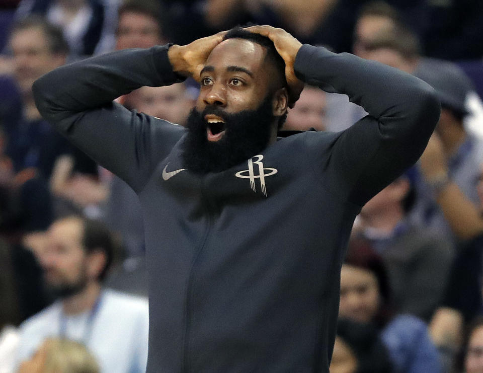 Houston Rockets guard James Harden has missed seven games with a hamstring strain. (AP)