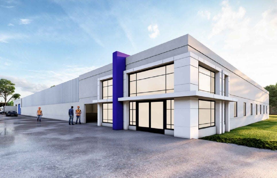 This artist rendering shows a proposed building, covering 31,200 square feet at 7910 North Central Drive, that's part of Eve Energy North America's plan to establish a laser-welding production line, welding lithium batteries manufactured elsewhere into packs for use as energy storage.