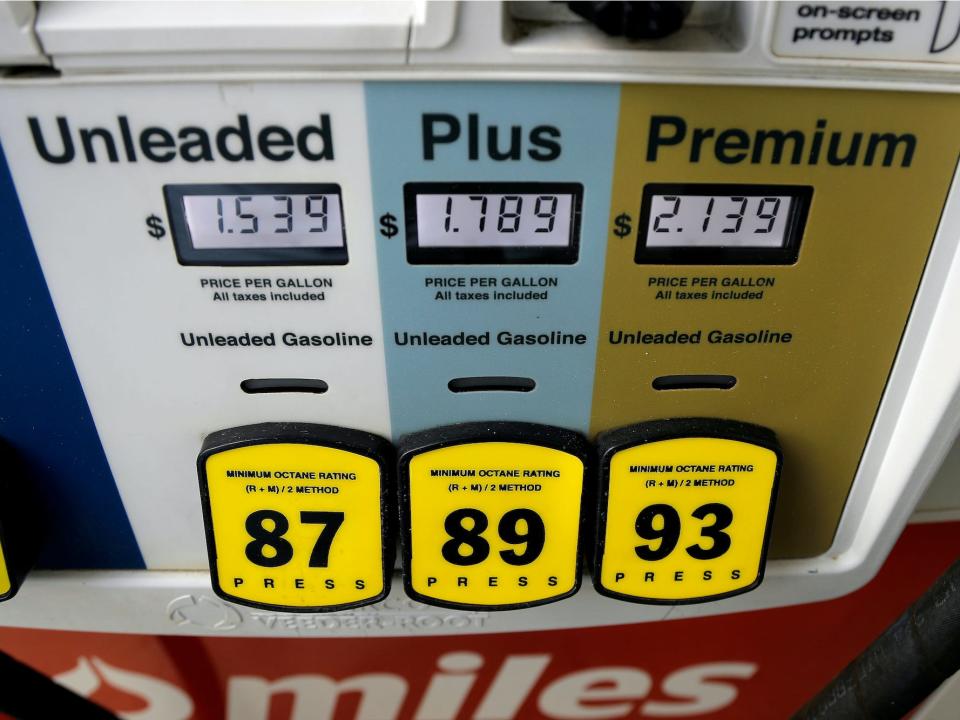 A gas station's pump gas prices Tuesday, March 31, 2020, in Ridgeland, Miss