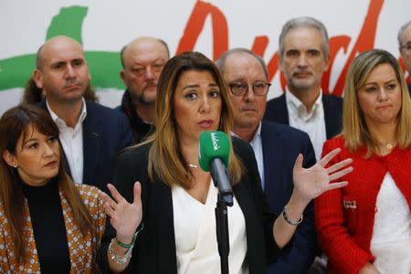 Andalusian Regional President Susana Diaz speaks during a news conference following the Andalusian regional elections n Seville, Spain December 3, 2018. REUTERS/Marcelo Del Pozo
