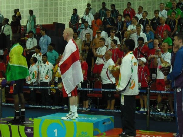 Johnny Quigley winning the gold medal in the Youth Commonwealth Games in India in 2008.