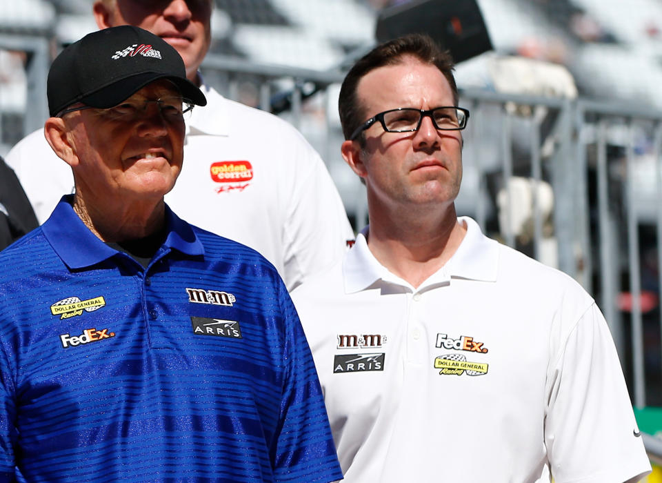 Joe Gibbs and J.D. Gibbs at Daytona in 2015. J.D. Gibbs died Jan. 12 at 49. (Getty)