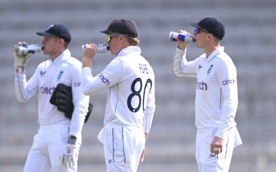 England players at the drinks break