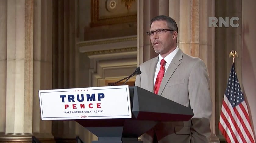 CHARLOTTE, NC - AUGUST 25: (EDITORIAL USE ONLY) In this screenshot from the RNC's livestream of the 2020 Republican National Convention, Maine lobsterman Jason Joyce addresses the virtual convention on August 25, 2020. The convention is being held virtually due to the coronavirus pandemic but will include speeches from various locations including Charlotte, North Carolina and Washington, DC. (Photo Courtesy of the Committee on Arrangements for the 2020 Republican National Committee via Getty Images)