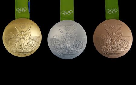 The Rio 2016 Olympic medals are pictured at the Casa da Moeda do Brasil (Brazilian Mint) in Rio de Janeiro, Brazil, June 28, 2016. REUTERS/Sergio Moraes