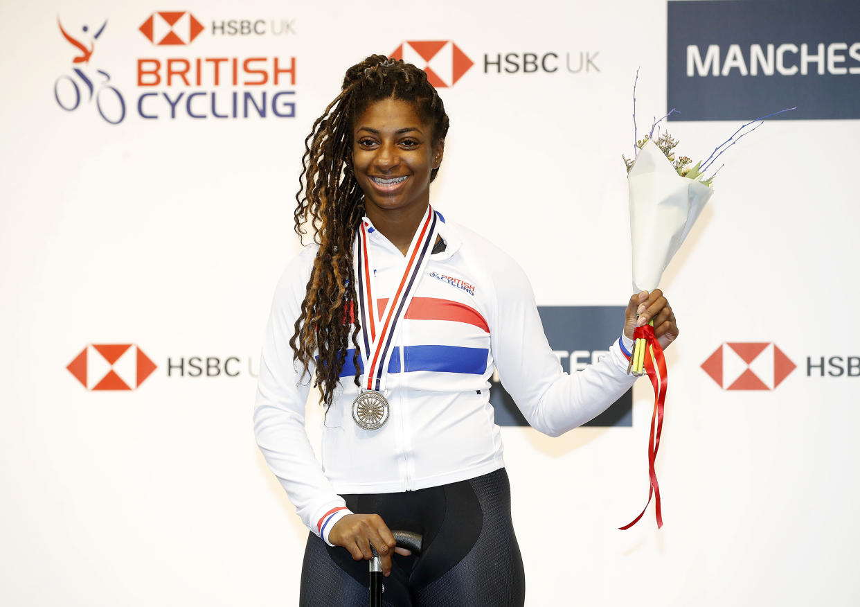 Kadeena Cox after winning gold in the Mixed C1-5 500m/ 1000m Time Trial, during day one of the National Track Championships at the National Cycling Centre, Manchester. (Photo by Martin Rickett/PA Images via Getty Images)