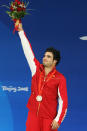 BEIJING - AUGUST 19: Silver medalist Alexandre Despatie of Canada celebrates after the Men's 3m Springboard Fiinal at the National Aquatics Center on Day 11 of the Beijing 2008 Olympic Games on August 19, 2008 in Beijing, China. (Photo by Streeter Lecka/Getty Images)