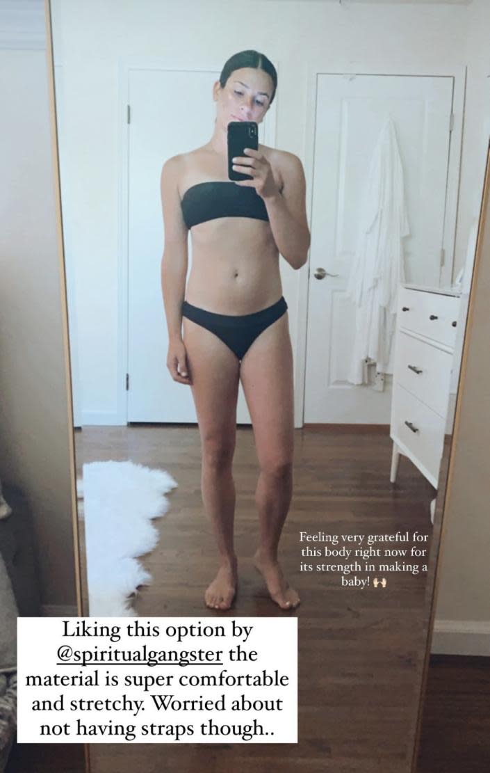 Lea Michele revealed her postpartum body back in May while trying on swimsuits. (Photo: Instagram/Lea Michele)