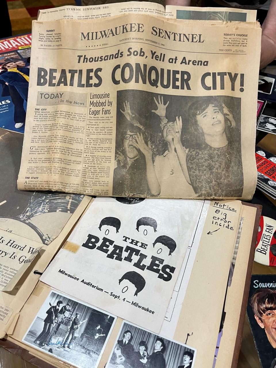 They have scrapbooks filled with memorabilia, including the program from The Beatles' 1964 concert Milwaukee Arena, which incorrectly identifies the Fab Four inside.