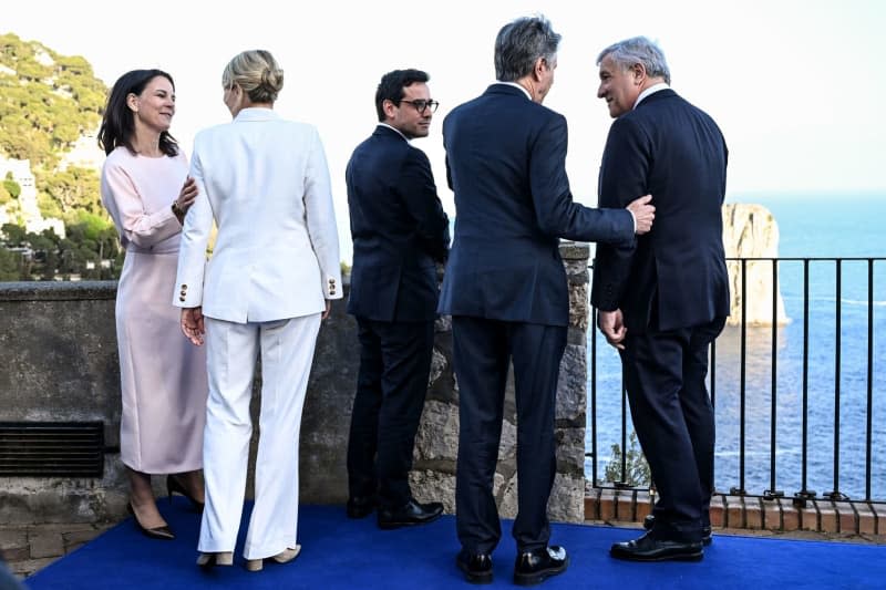 US Secretary of State Antony Blinken, French Foreign Minister Stéphane Sejourne, Canadian Foreign Minister Melanie Joly, Italian Foreign Minister Antonio Tajani, German Minister for Foreign Affairs Annalena Baerbock, at the meeting of the G7 foreign ministers. This year, Italy is chairing the Group of Seven of important Western industrialized nations. The wars in Ukraine and the Gaza Strip are among the most important topics. Britta Pedersen/dpa