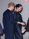 <p>The Duchess opted for a modern take on a head-turning sparkly gown in this <a href="https://www.popsugar.com/fashion/Meghan-Markle-Princess-Diana-Sequin-Dress-2019-45687159" class="link " rel="nofollow noopener" target="_blank" data-ylk="slk:$6,000 navy sequin number by Roland Mouret">$6,000 navy sequin number by Roland Mouret</a> while attending a 2019 Cirque du Soleil performance in London.</p>