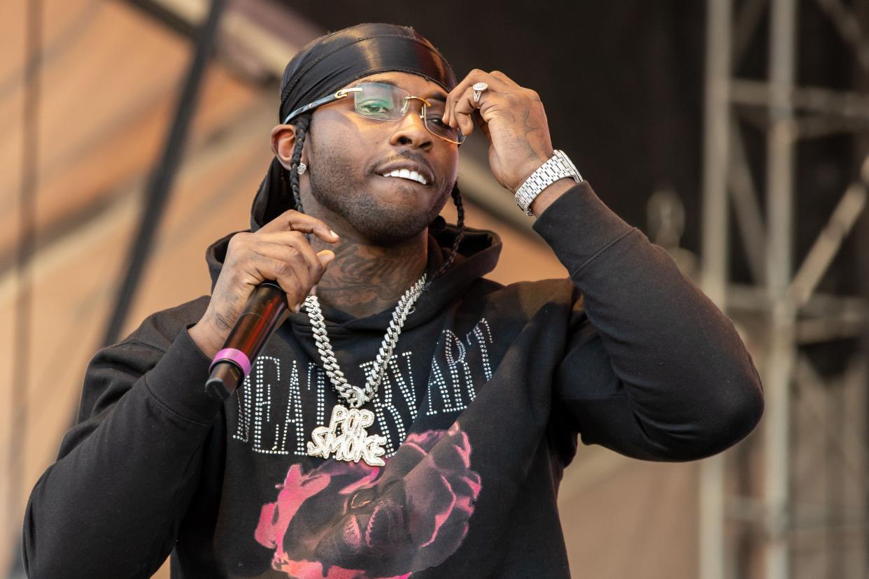 American rapper Pop Smoke performs during the Astroworld Festival at NRG Stadium on Nov. 9, 2019 in Houston.