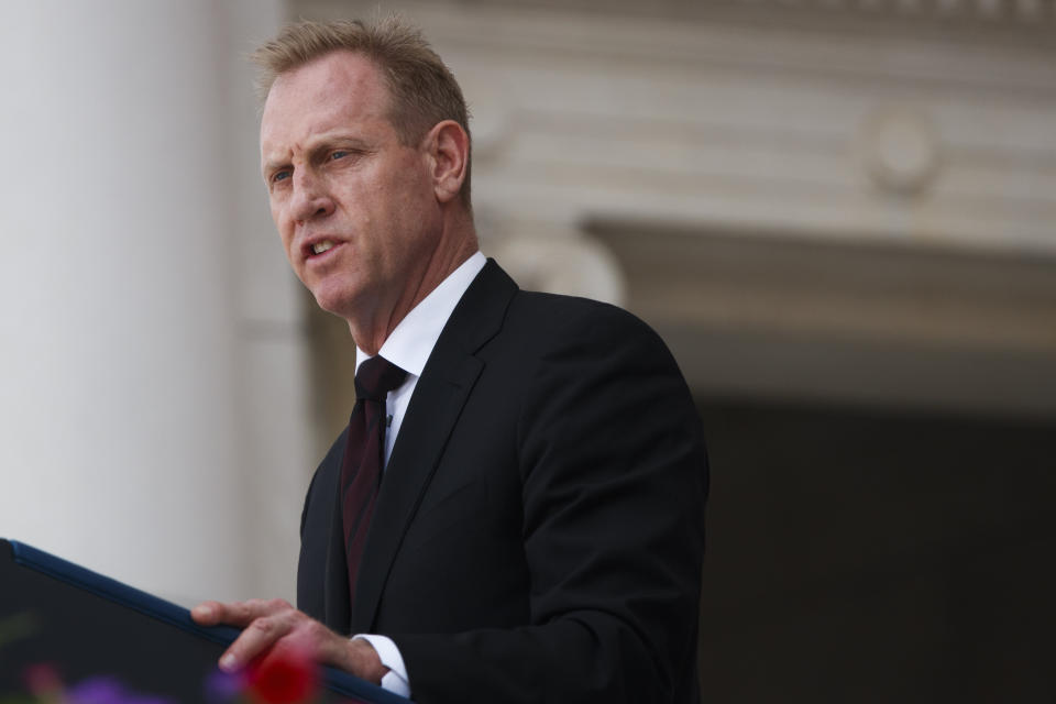 Then-acting Secretary of Defense Patrick Shanahan delivering remarks during a Memorial Day ceremony at Arlington National Cemetery on May 27. (Photo: Tom Brenner via Getty Images)