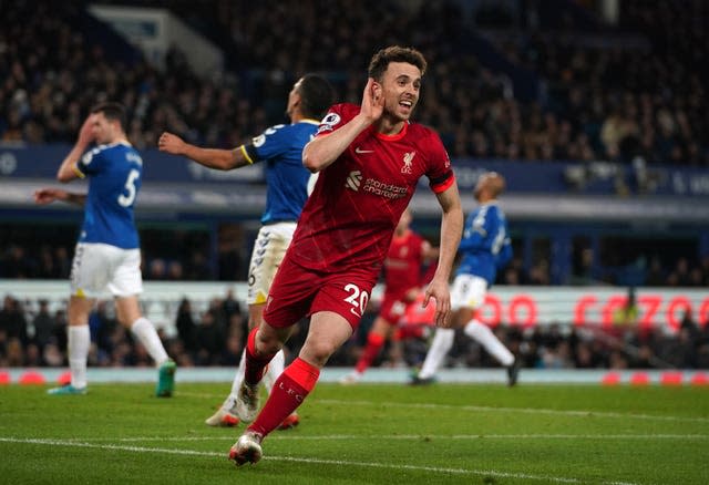 Diogo Jota celebrates scoring Liverpool's fourth goal