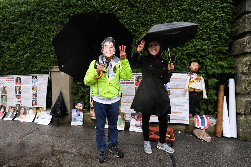 Thai activists demonstrate in front of a villa where Thai King Maha Vajiralongkorn often resides in Tutzing