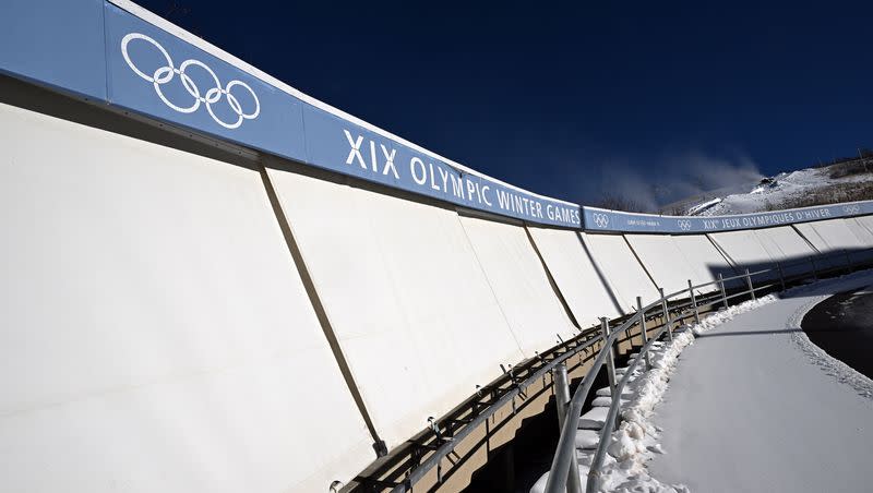 One of the banked corners of the sliding track at the Utah Olympic Park in Park City on Monday, Nov. 27, 2023.