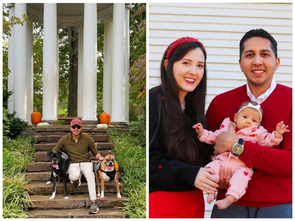 Jhonathan Vazquez poses with his wife and baby daughter