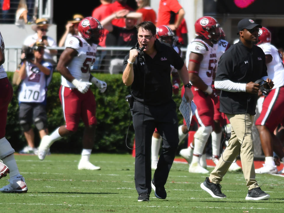 South Carolina beat Georgia 20-17 in double overtime on the road. (Photo by Jeffrey Vest/Icon Sportswire via Getty Images)