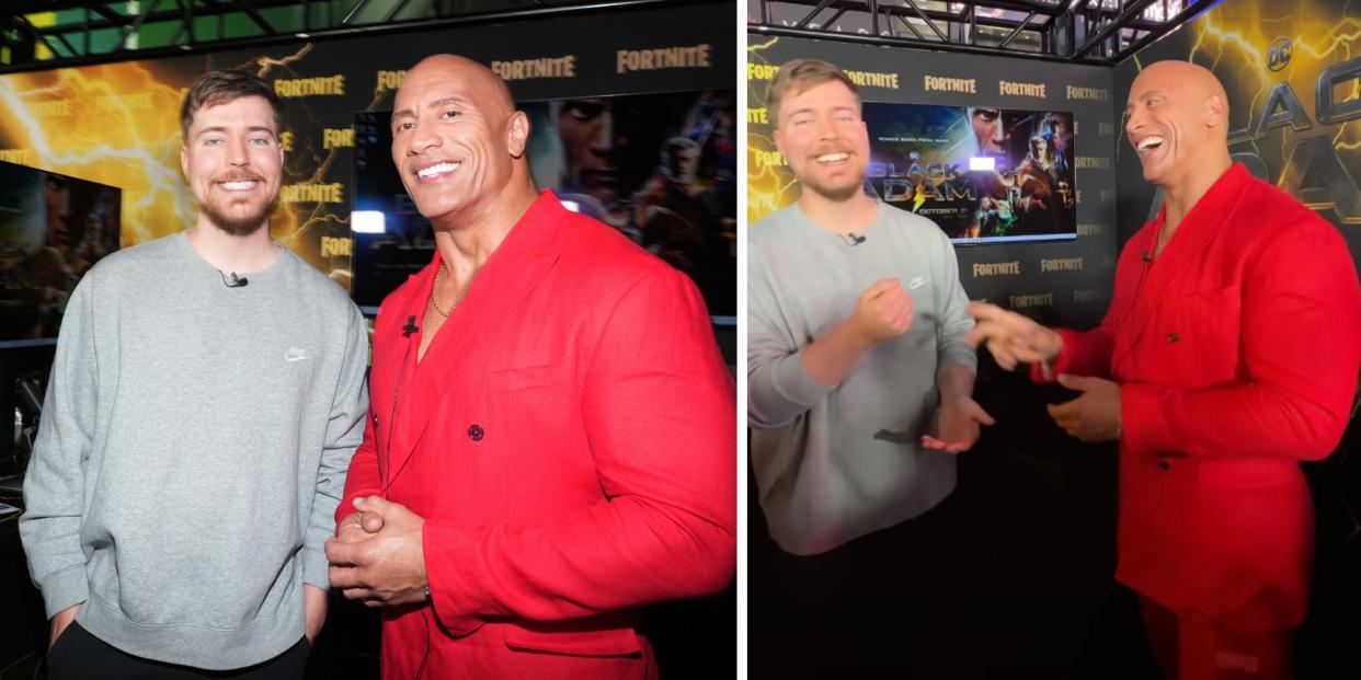 MrBeast with Dwayne Johnson at the "Black Adam" New York premiere.