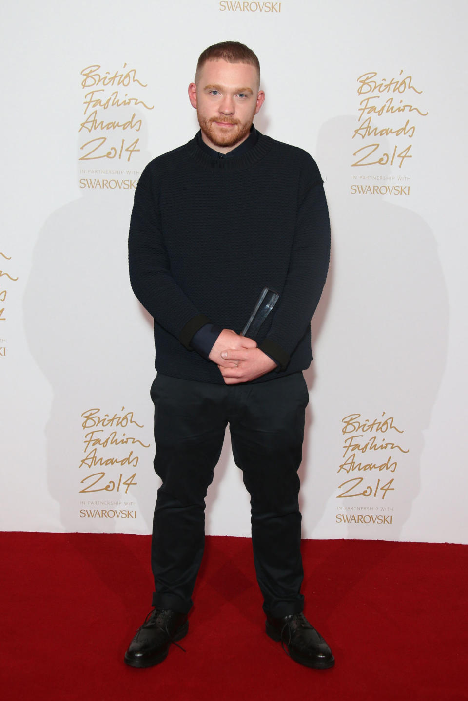 The newbie on the fashion scene was given the Emerging Menswear Designer award at the BFAs at the London Coliseum.