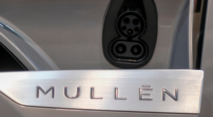 The Mullen Five vehicle is displayed at the 2021 LA Auto Show media day in Los Angeles, November, 18, 2021. MULN stock.