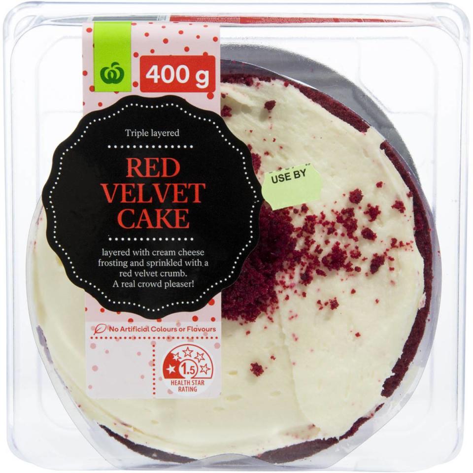 Then pop the red velvet cake on the top. Photo: Woolworths