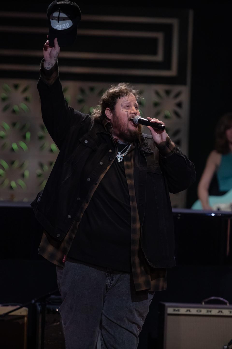 Jelly Roll performs at the Grand Ole Opry House during a tribute concert for Leslie Jordan Sunday, February 19, 2023.