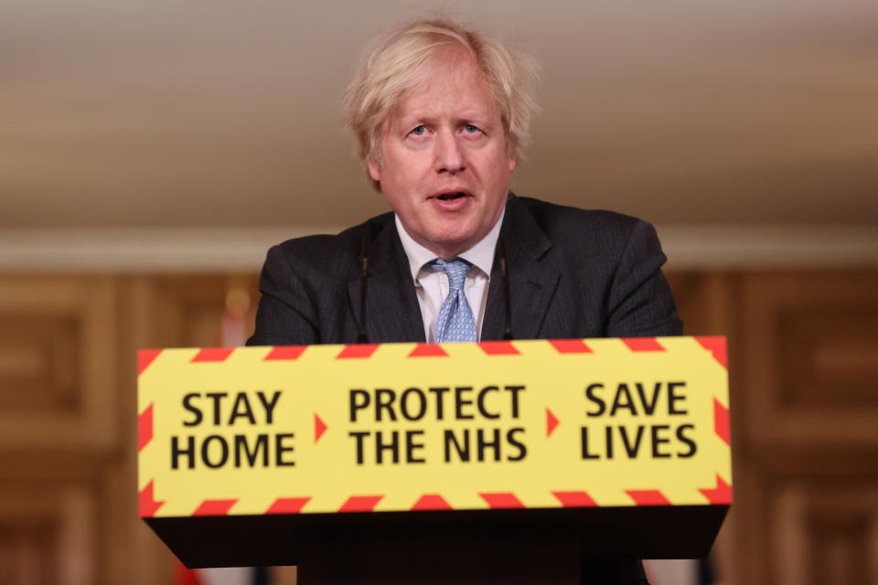 Prime Minister Boris Johnson during a media briefing in Downing Street, London, on coronavirus (COVID-19). Picture date: Wednesday February 10, 2021.