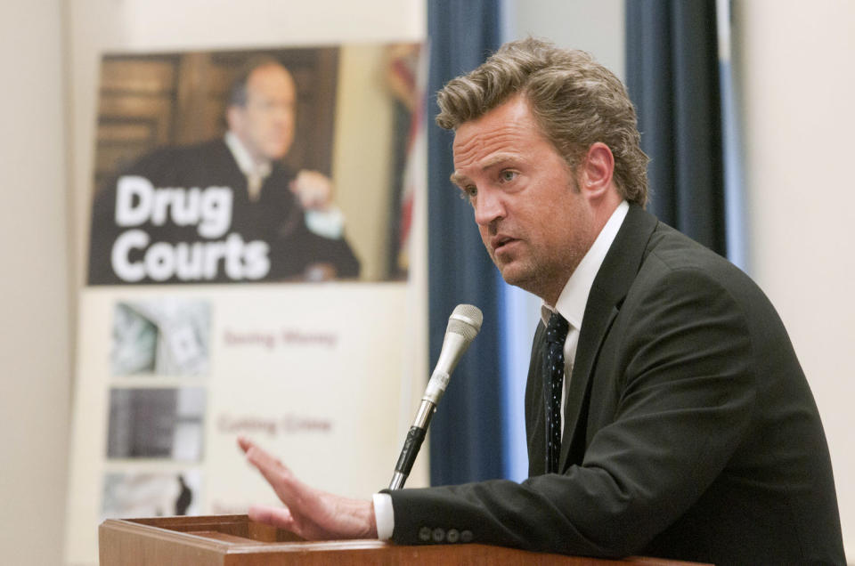 Image: Matthew Perry speaks at a House Addiction, Treatment and Recovery Caucus briefing in Washington, D.C. Perry was admired for speaking about his longtime addiction struggles. (Stephen J. Boitano / LightRocket via Getty Images file)